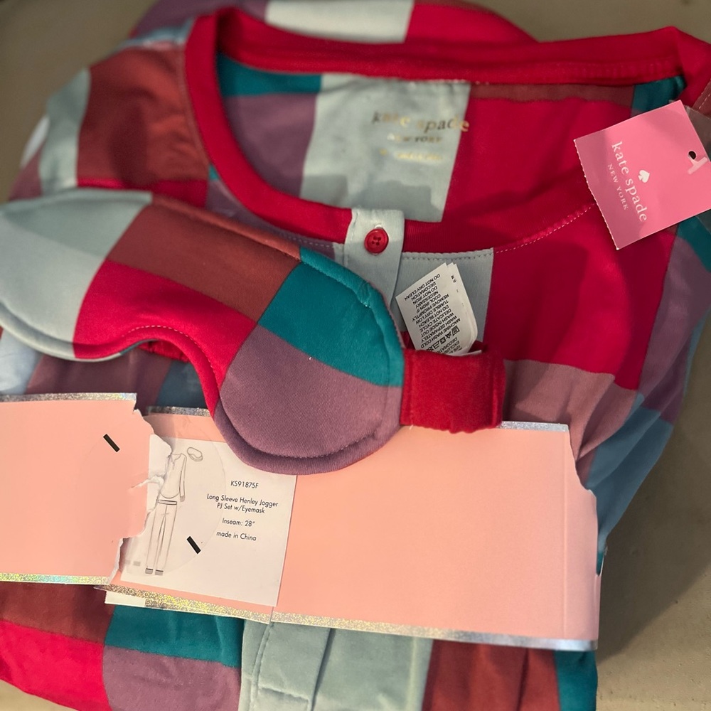 Kate Spade Colorful Pajama Set with Eye Mask